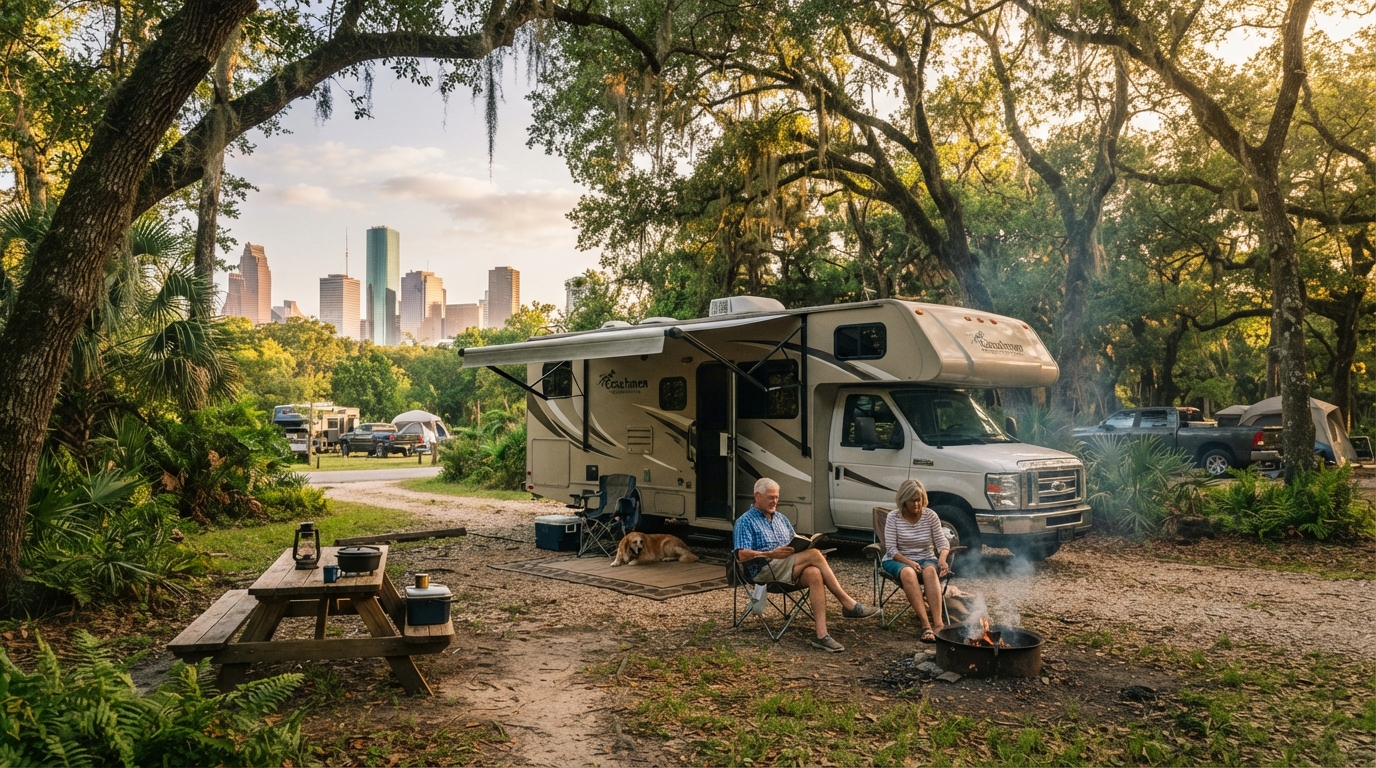 Houston to Minneapolis - Along the Mississippi — campground with a motorhome