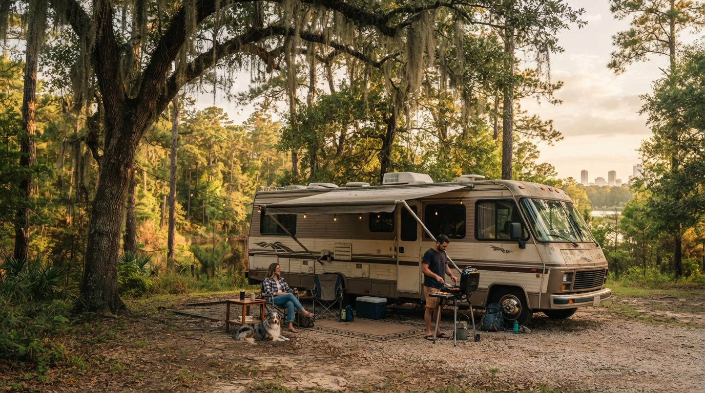 Houston to Austin - Southern Charm — campground with a motorhome