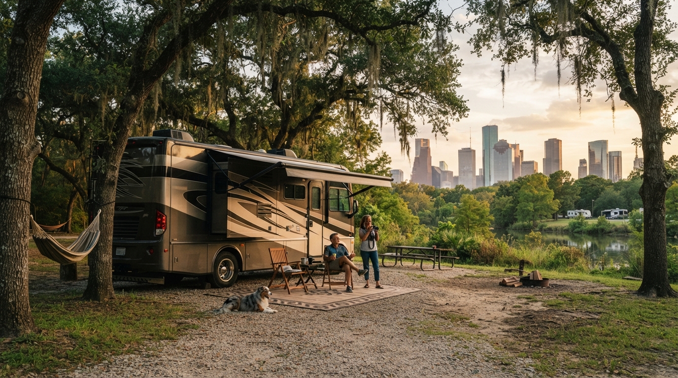 Houston Roundtrip - Texas and Louisiana — campground with a motorhome