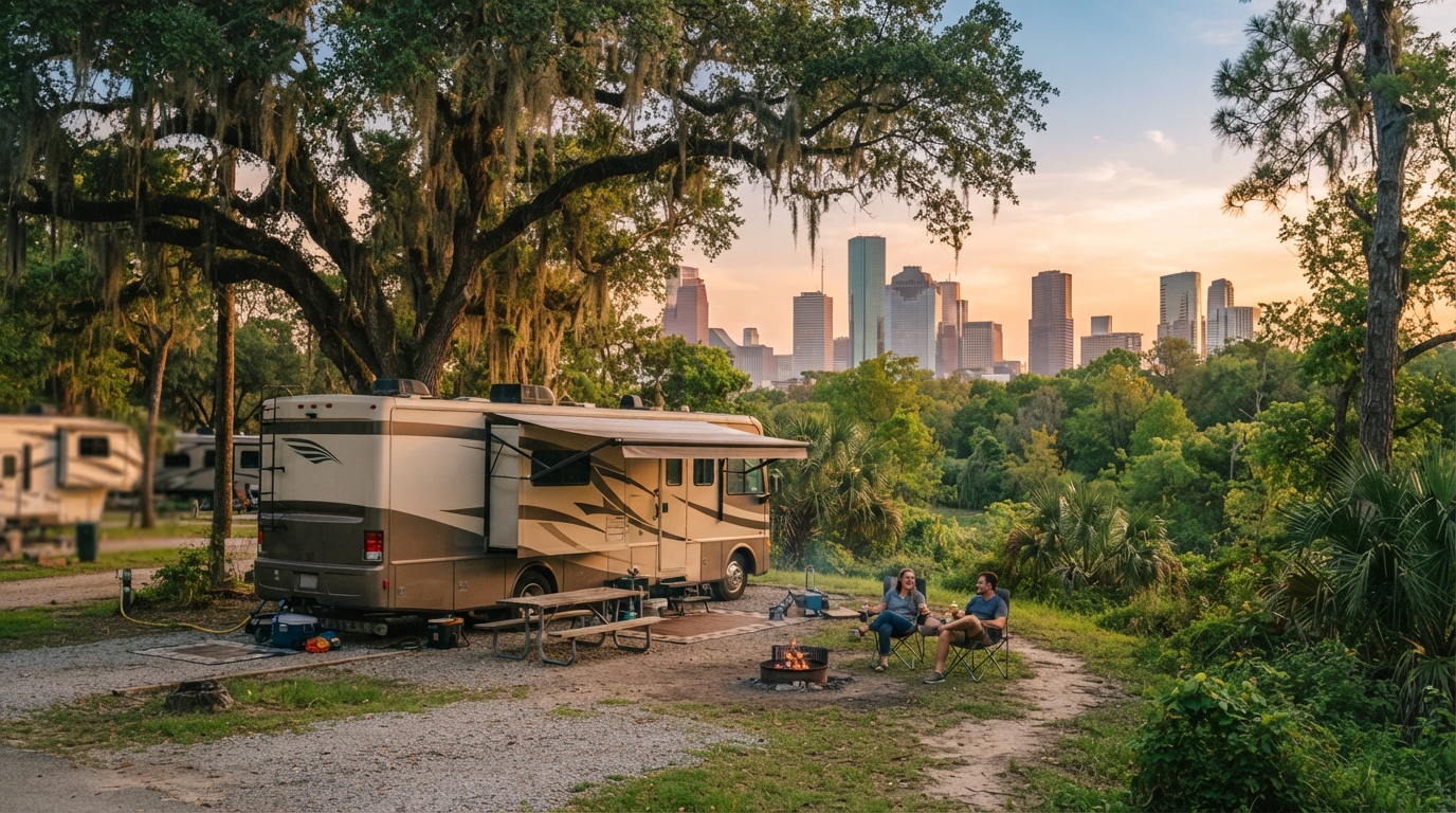 Houston Roundtrip - Texas and Louisiana — campground with a motorhome