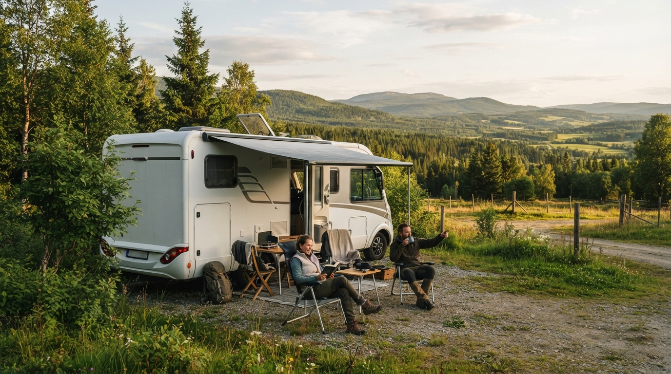 Klofta Round trip - The Grand Fjordland Drive — campground with a motorhome