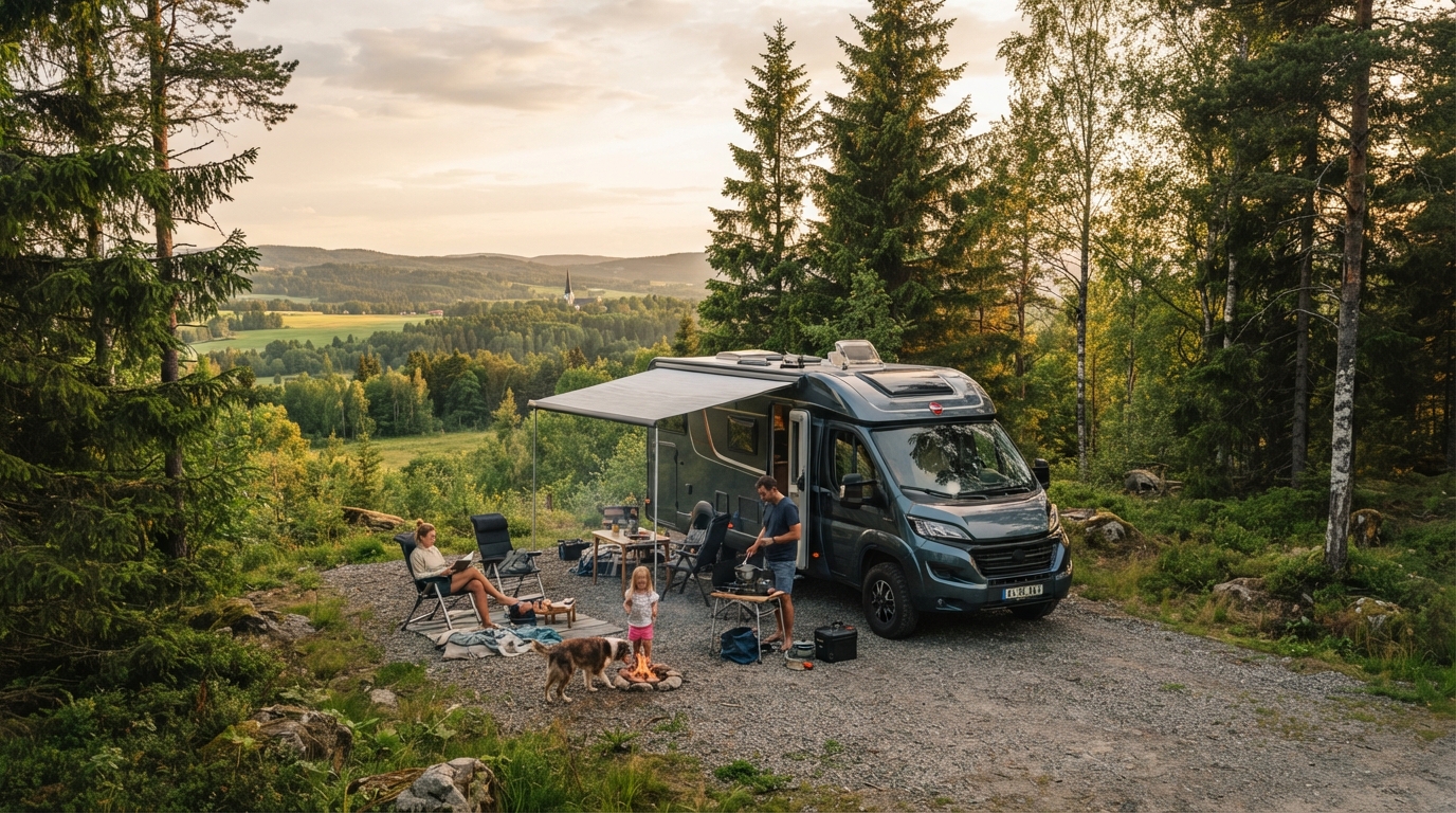 Klofta Round trip - Wild Wonders & Waterfalls Road Trip — campground with a motorhome