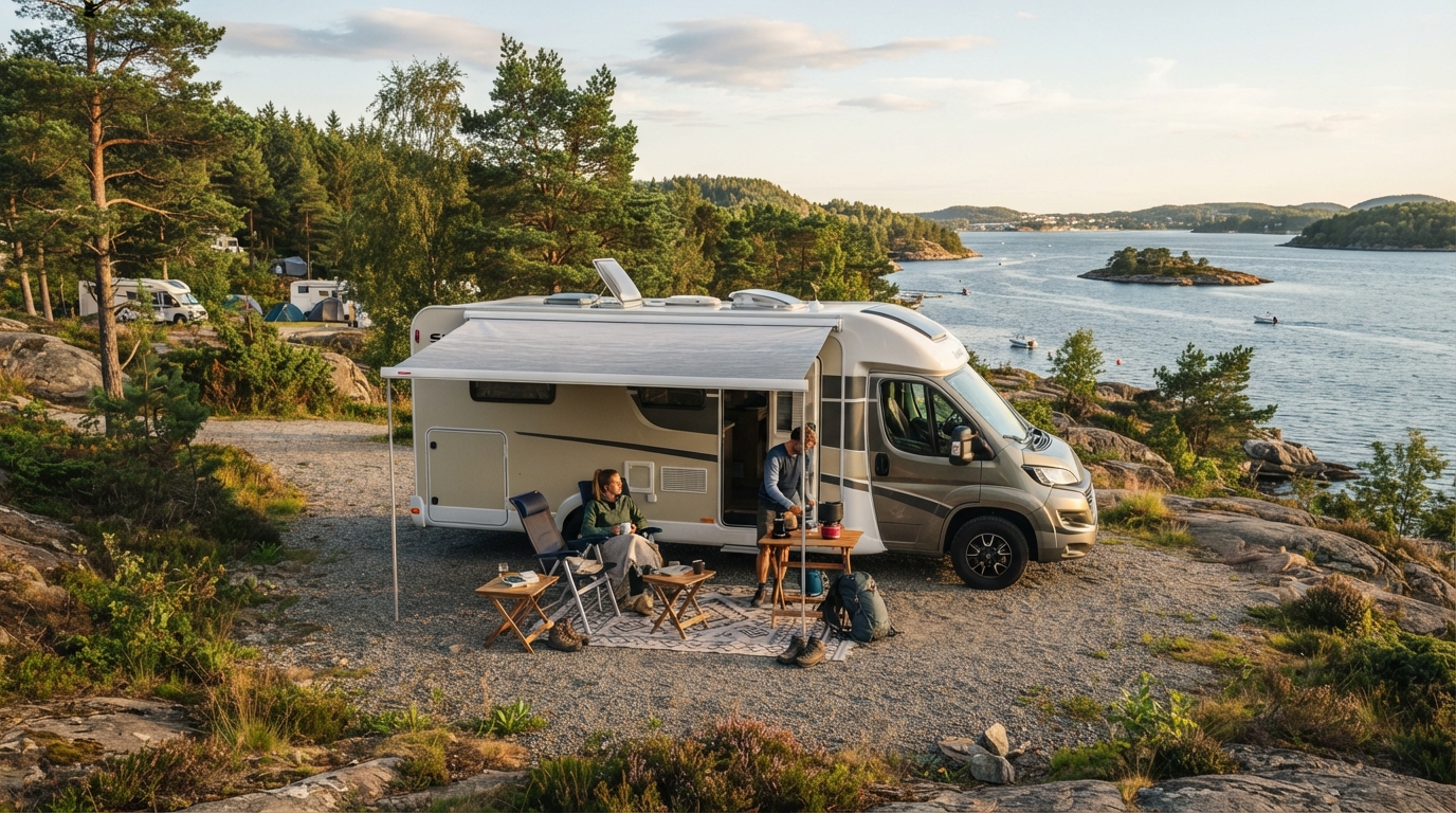 Kristiansand Roundtrip - Fjords, Falls & Fun: A Scenic Motorhome Tour — campground with a motorhome