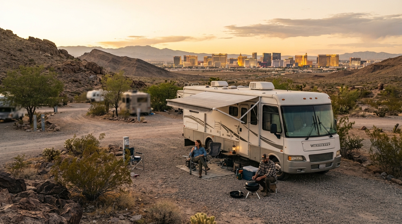 Las Vegas to San Francisco — campground with a motorhome