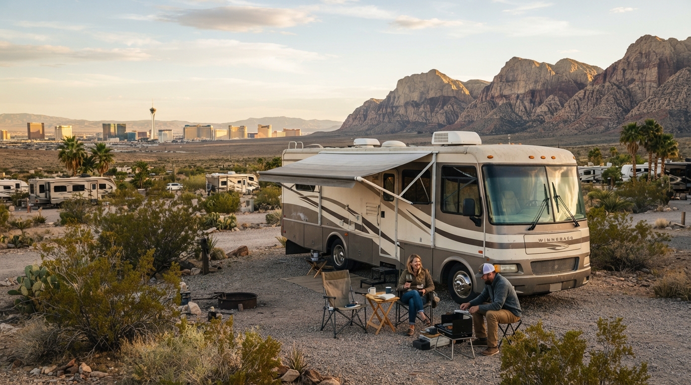 Las Vegas to New Orleans — campground with a motorhome