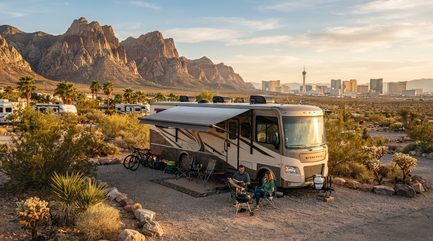 Las Vegas to Chicago — campground with a motorhome