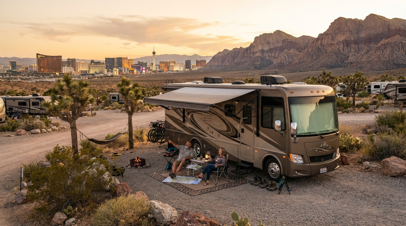 Las Vegas to Austin — campground with a motorhome