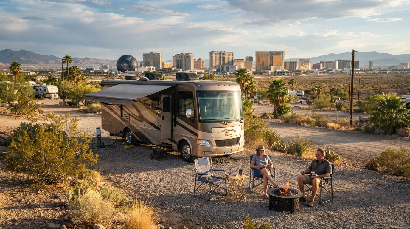Las Vegas to Albuquerque — campground with a motorhome