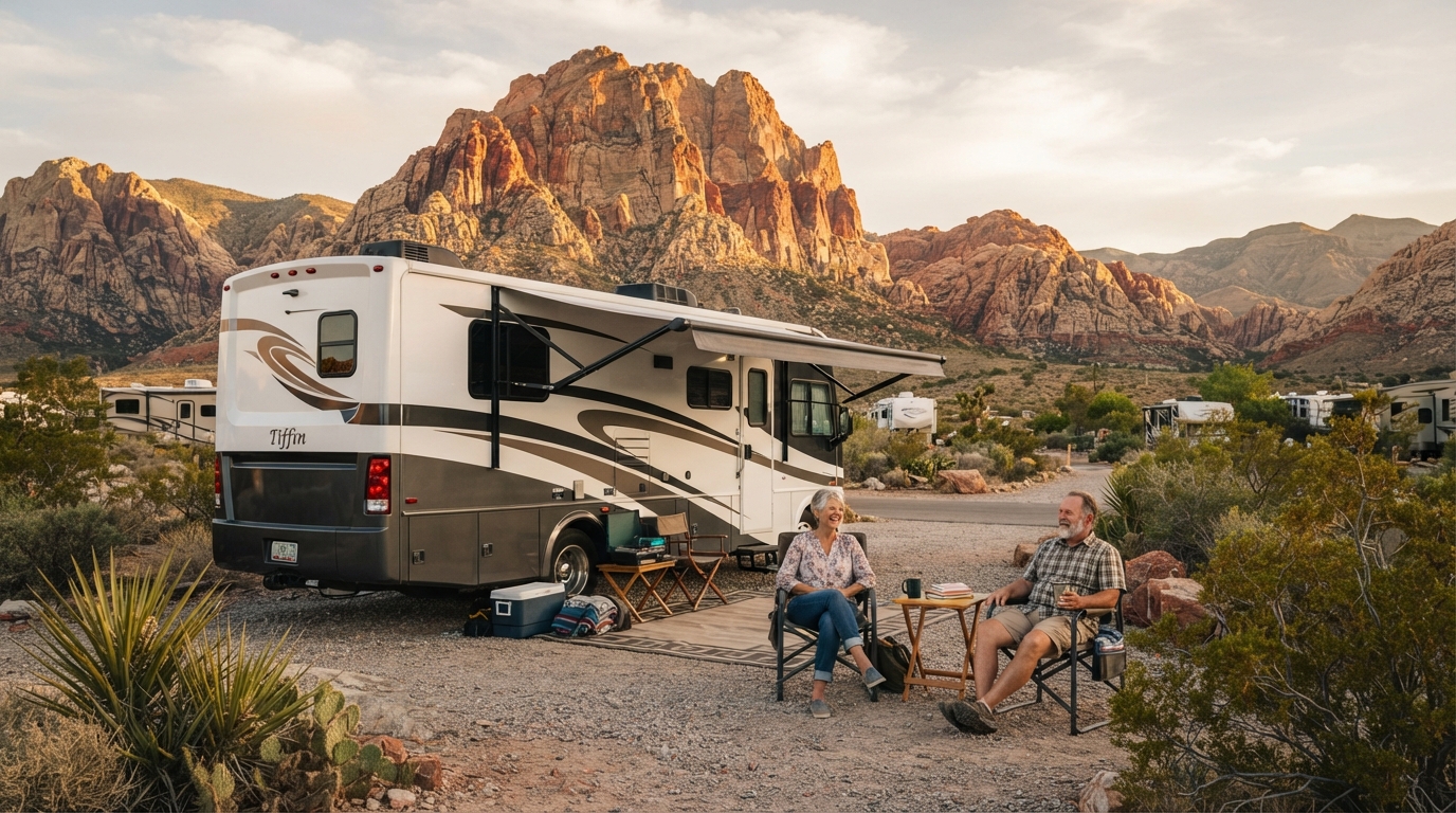 Las Vegas to Denver Via Yellowstone — campground with a motorhome