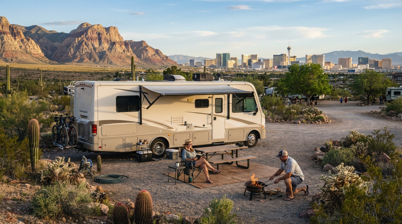 Las Vegas to Los Angeles - The Great Southwest Family Road Trip — campground with a motorhome