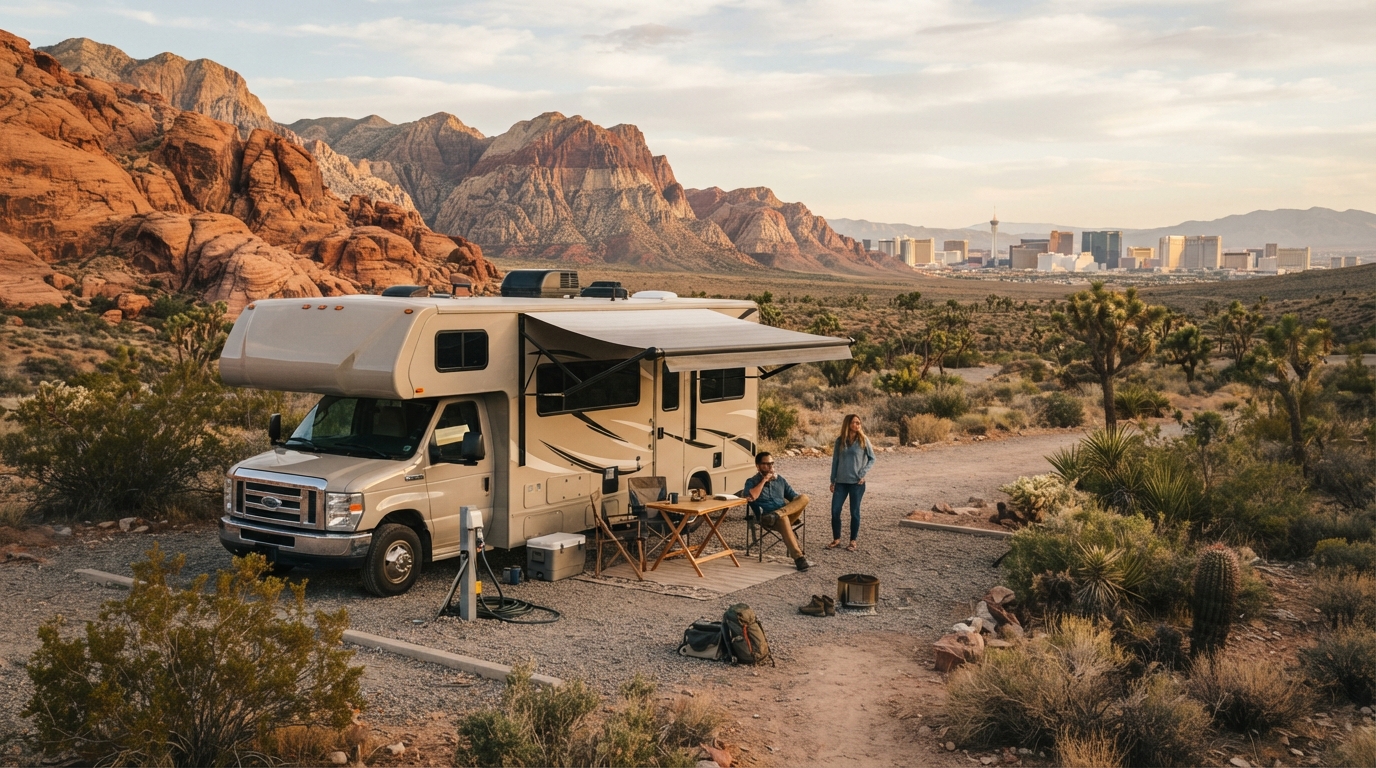 Las Vegas Round Trip - Journey through the Arid Beauty: Vegas to the Wild — campground with a motorhome