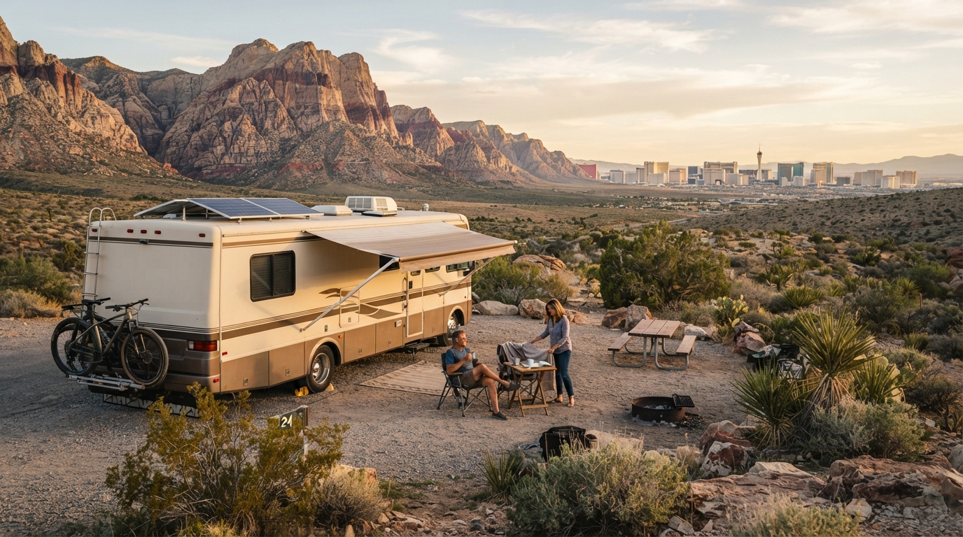 Las Vegas to Dallas — campground with a motorhome