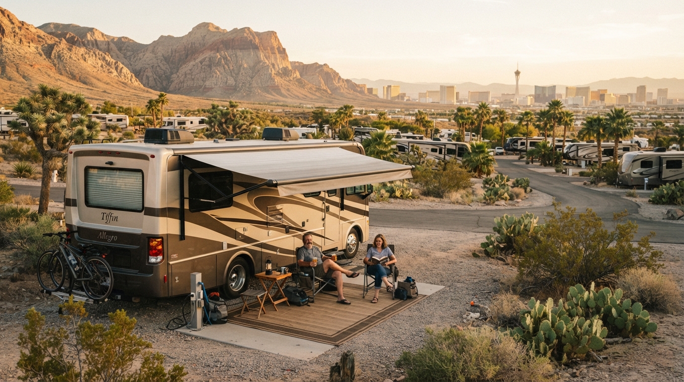 Las Vegas to Denver Via Yellowstone — campground with a motorhome