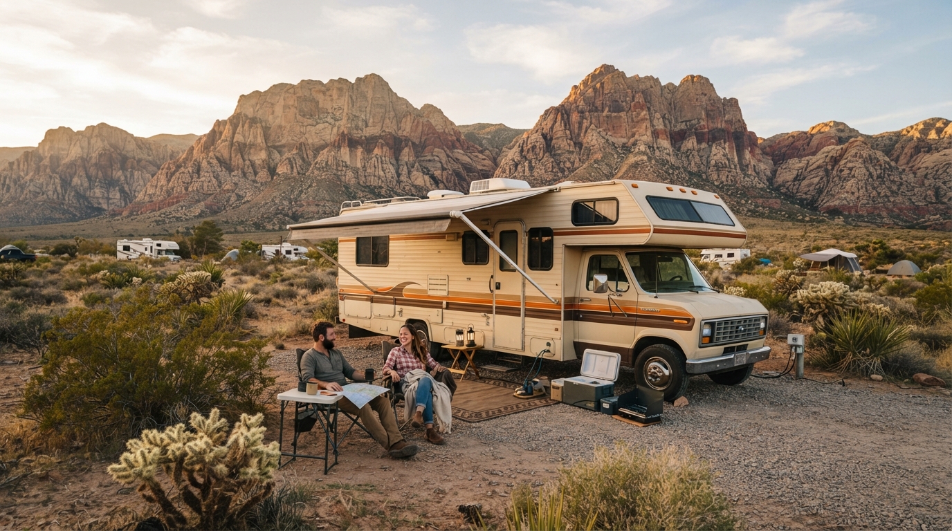 Las Vegas to New York — campground with a motorhome