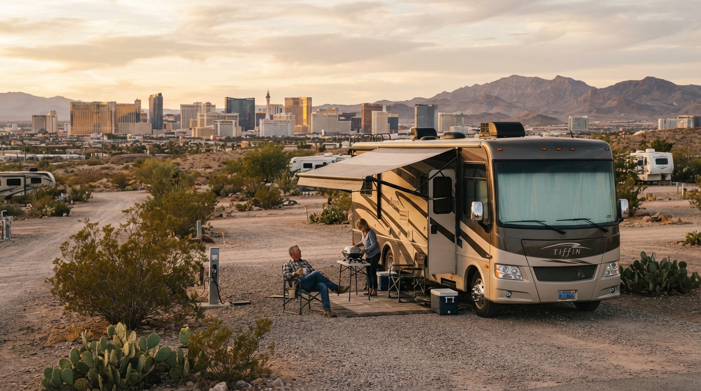 Las Vegas to Los Angeles - Canyons, Caves & Culture: An Epic Southwest Motorhome Trip — campground with a motorhome
