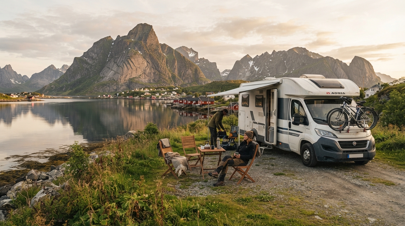 Lofoten Round trip - The Northern Fjords & Viking Trails Road Trip — campground with a motorhome