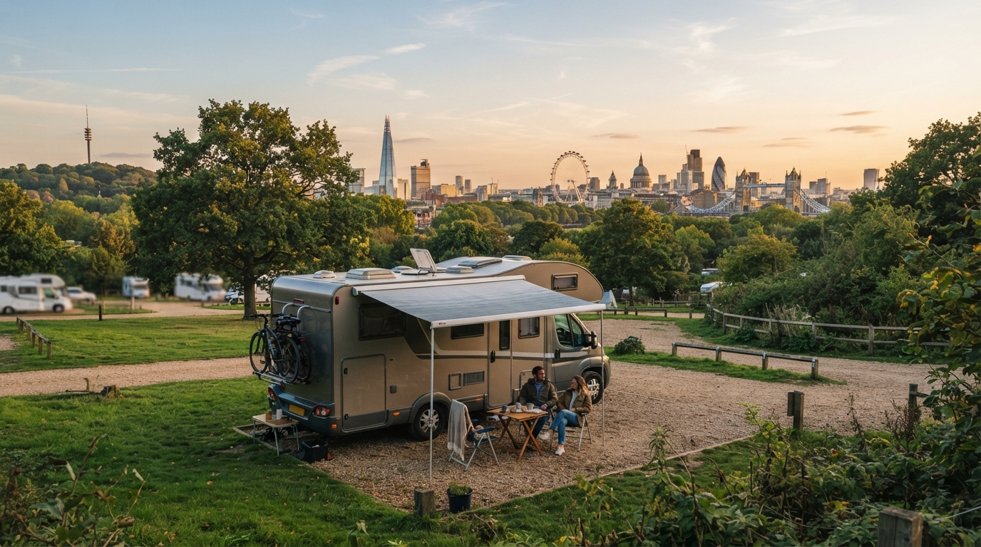 London Round Trip -  Christmas markets — campground with a motorhome