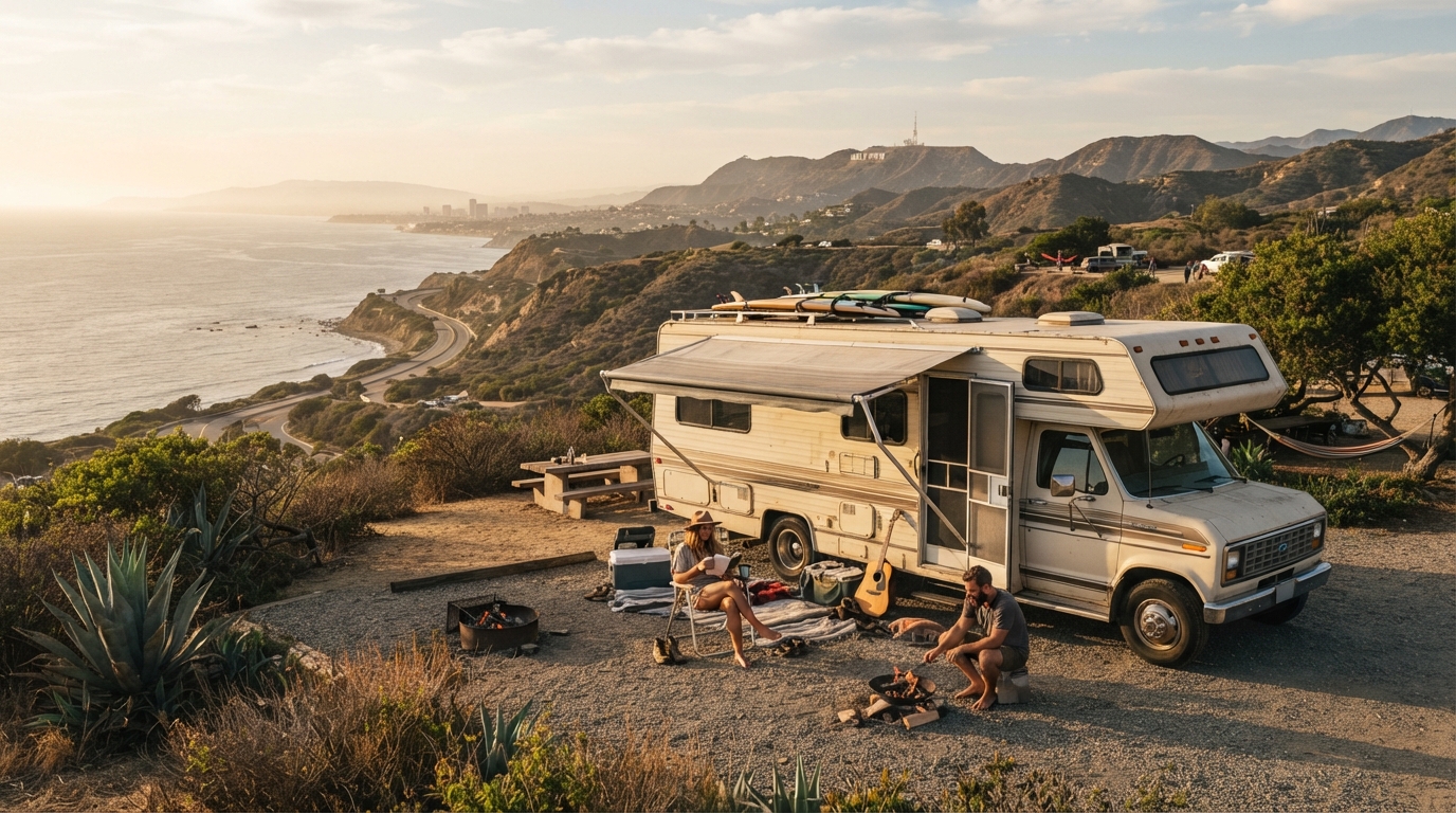 Los Angeles to Miami — campground with a motorhome