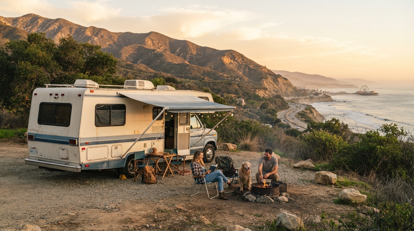 Los Angeles to Seattle — campground with a motorhome