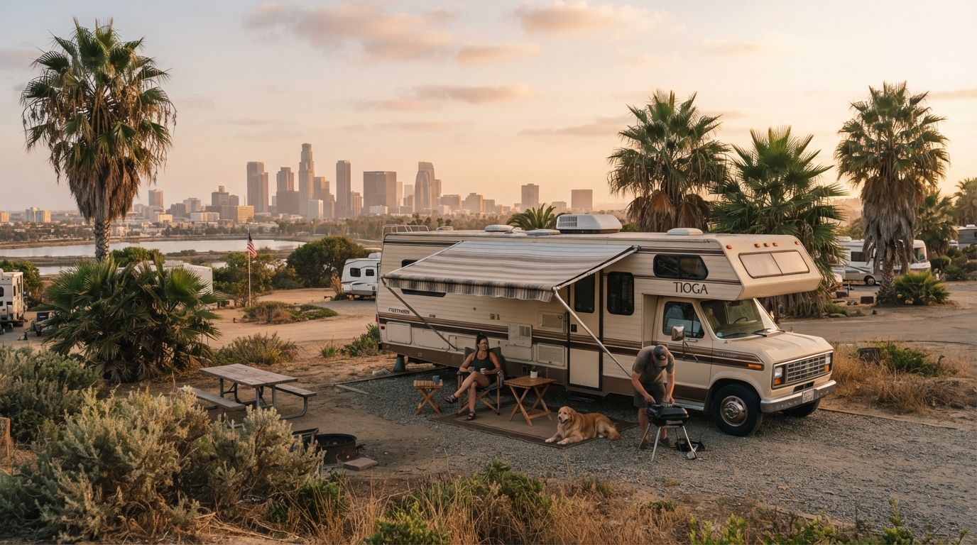 Los Angeles to Denver — campground with a motorhome
