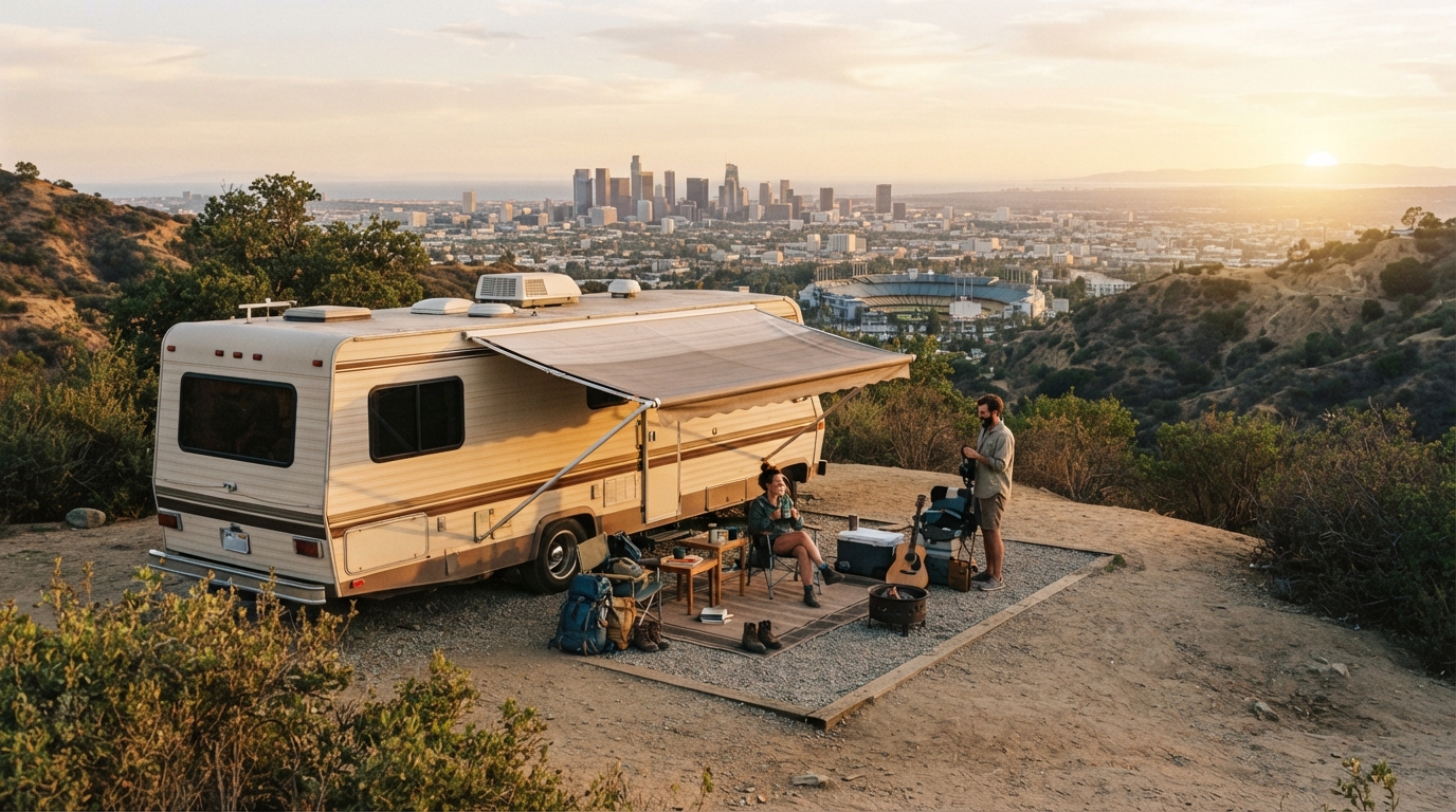 Los Angeles to Bozeman — campground with a motorhome