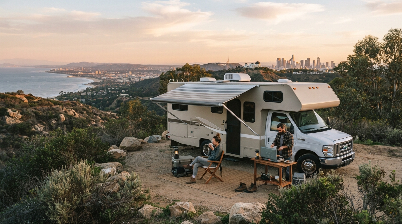 Los Angeles to Albuquerque — campground with a motorhome