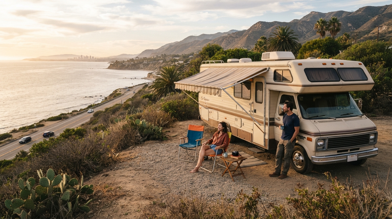 Los Angeles to San Francisco - Road No. 1 — campground with a motorhome