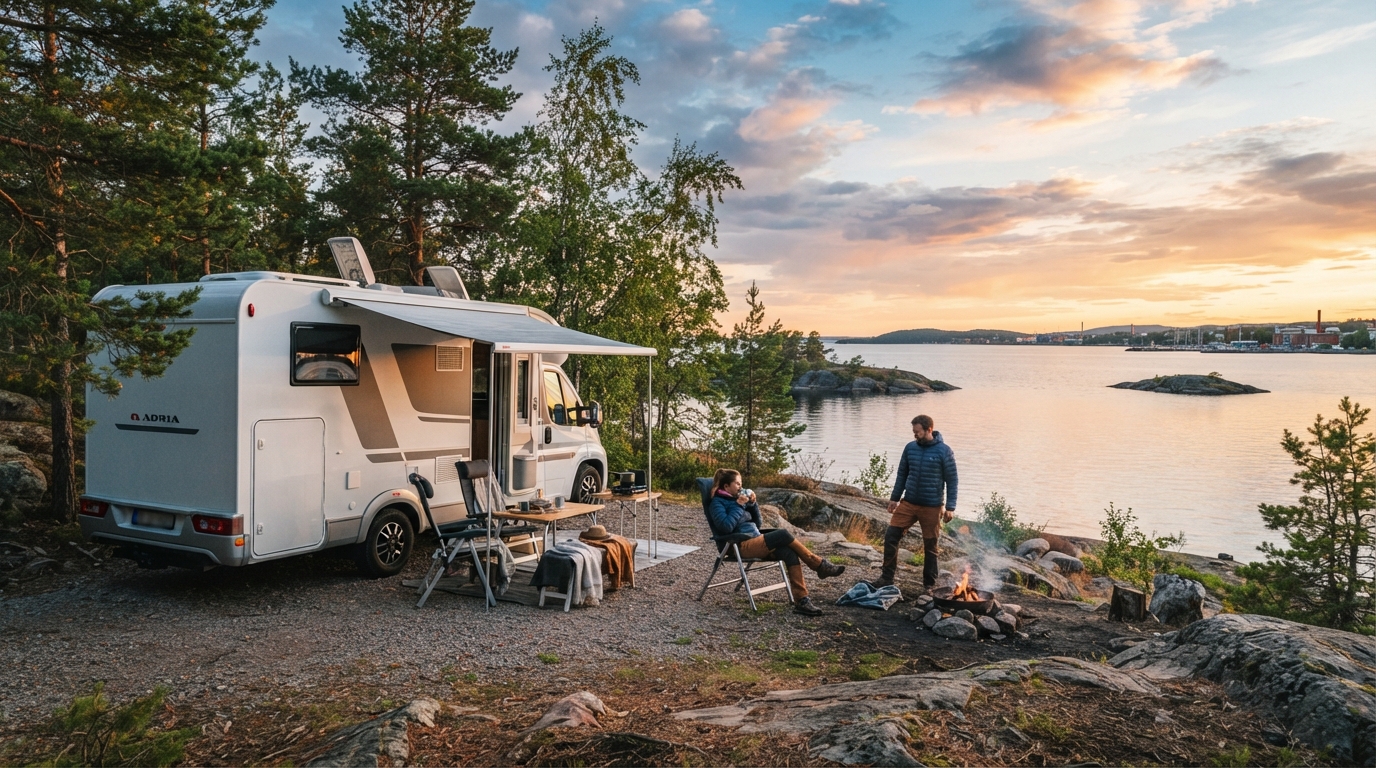 Luleå Round trip - Northern Lights & Husky Trails: A Camper Journey — campground with a motorhome