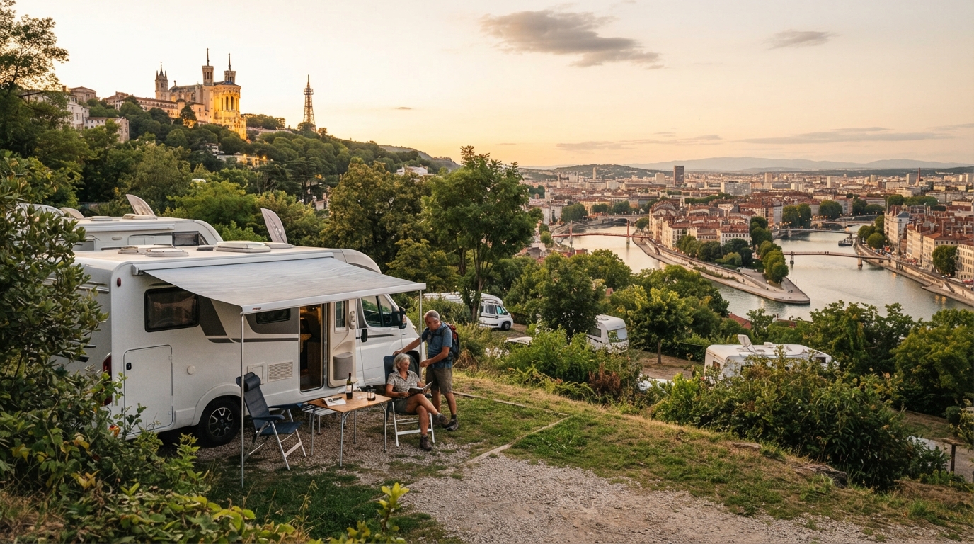 Lyon Roundtrip - Alpine Bliss & Riviera Charms  [including the La Route des Grande Alpes] — campground with a motorhome