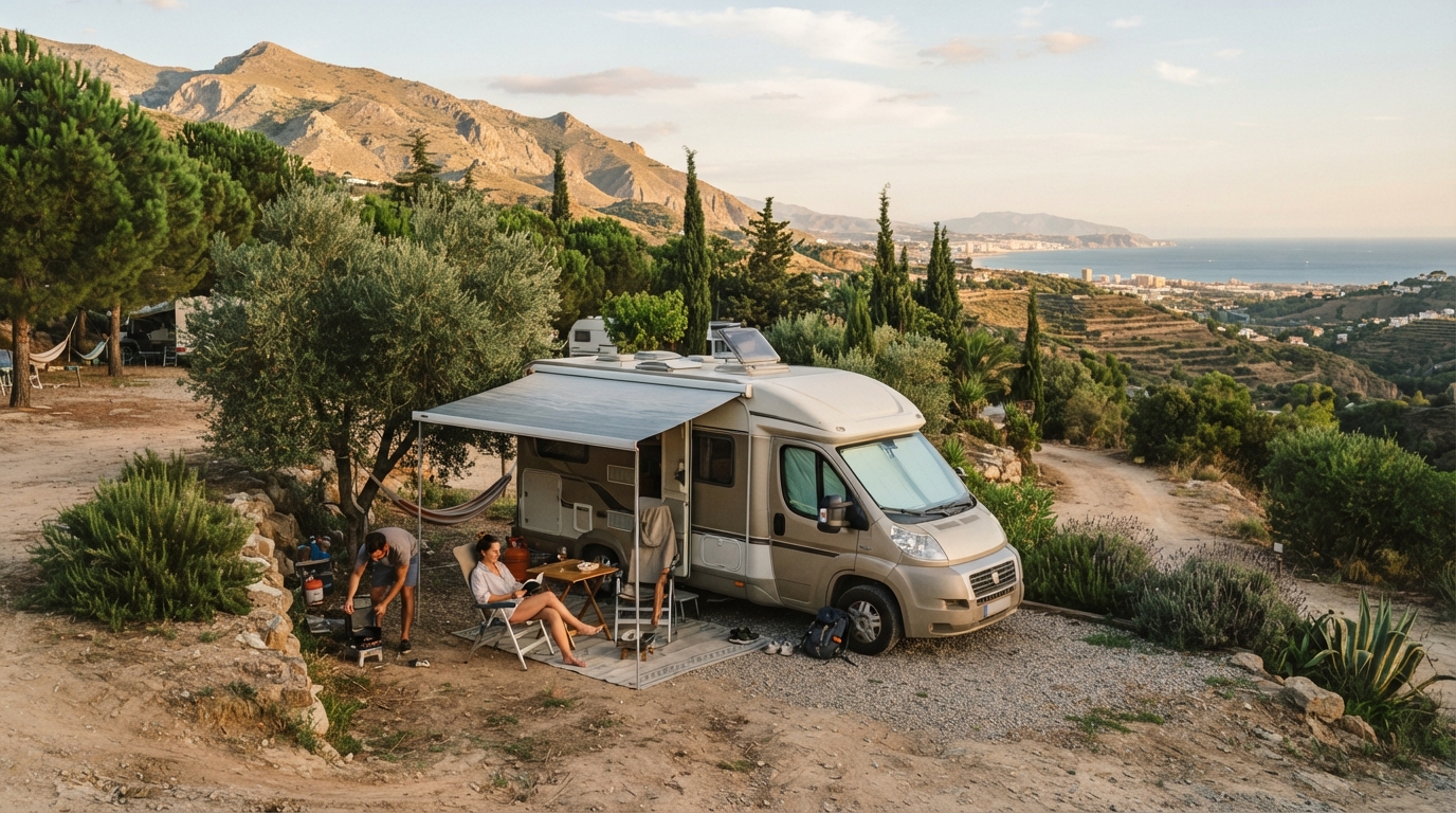 Malaga Round Trip - The Flamenco Coast & Mountain Trail — campground with a motorhome