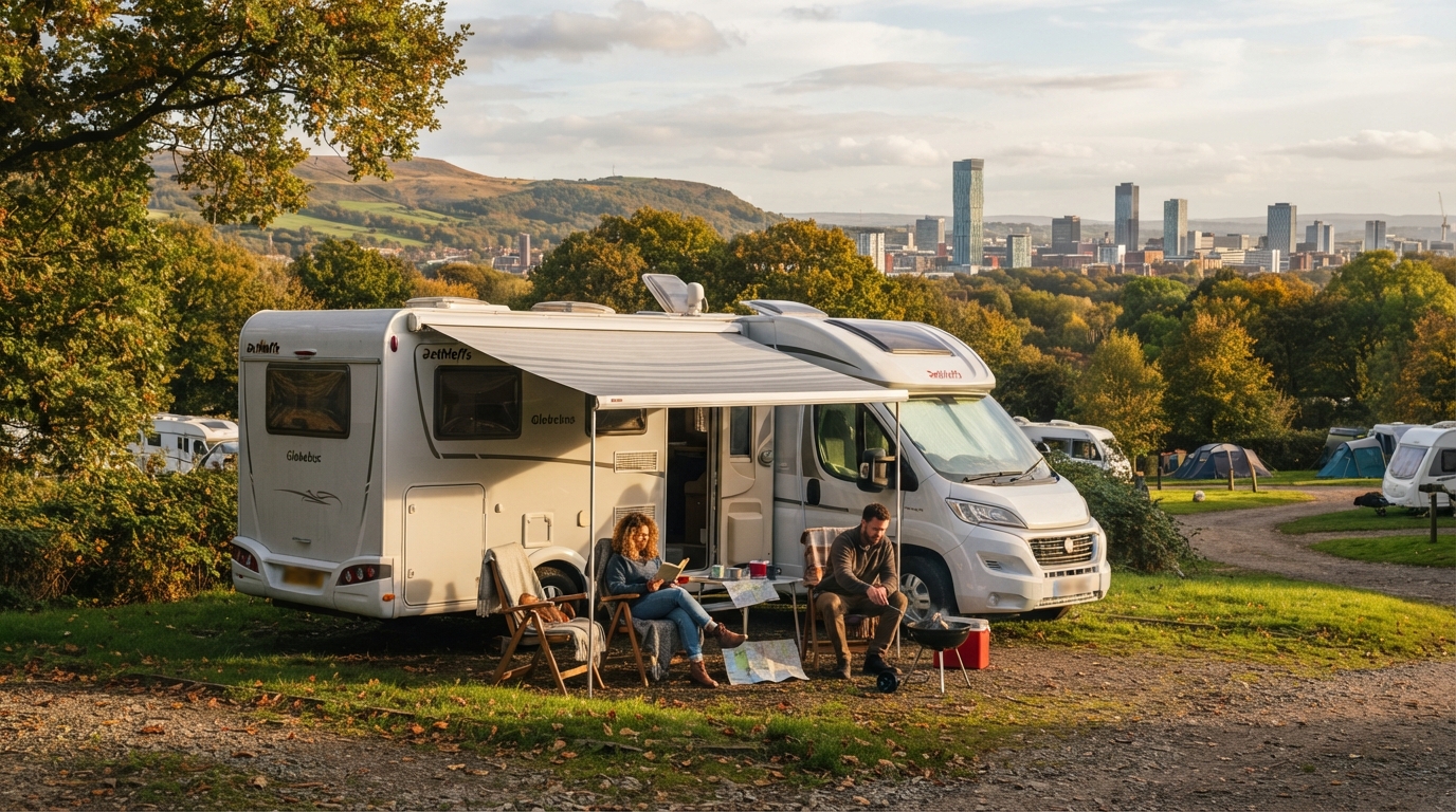Manchester Roundtrip - Heading North — campground with a motorhome