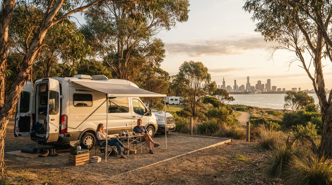 Melbourne to Broome - The Aussie Frontier Journey — campground with a motorhome