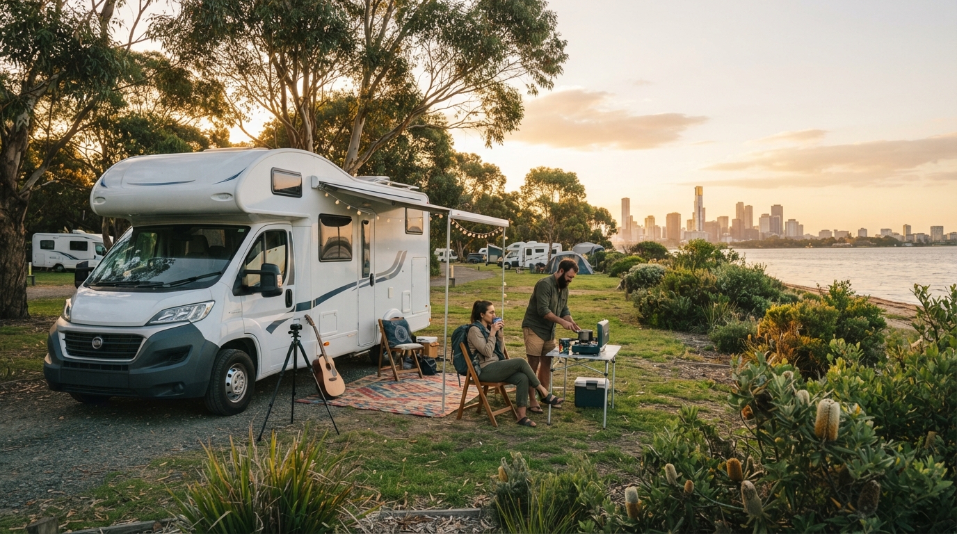 Melbourne to Adelaide - Coastal Charm and Adventure Trail — campground with a motorhome