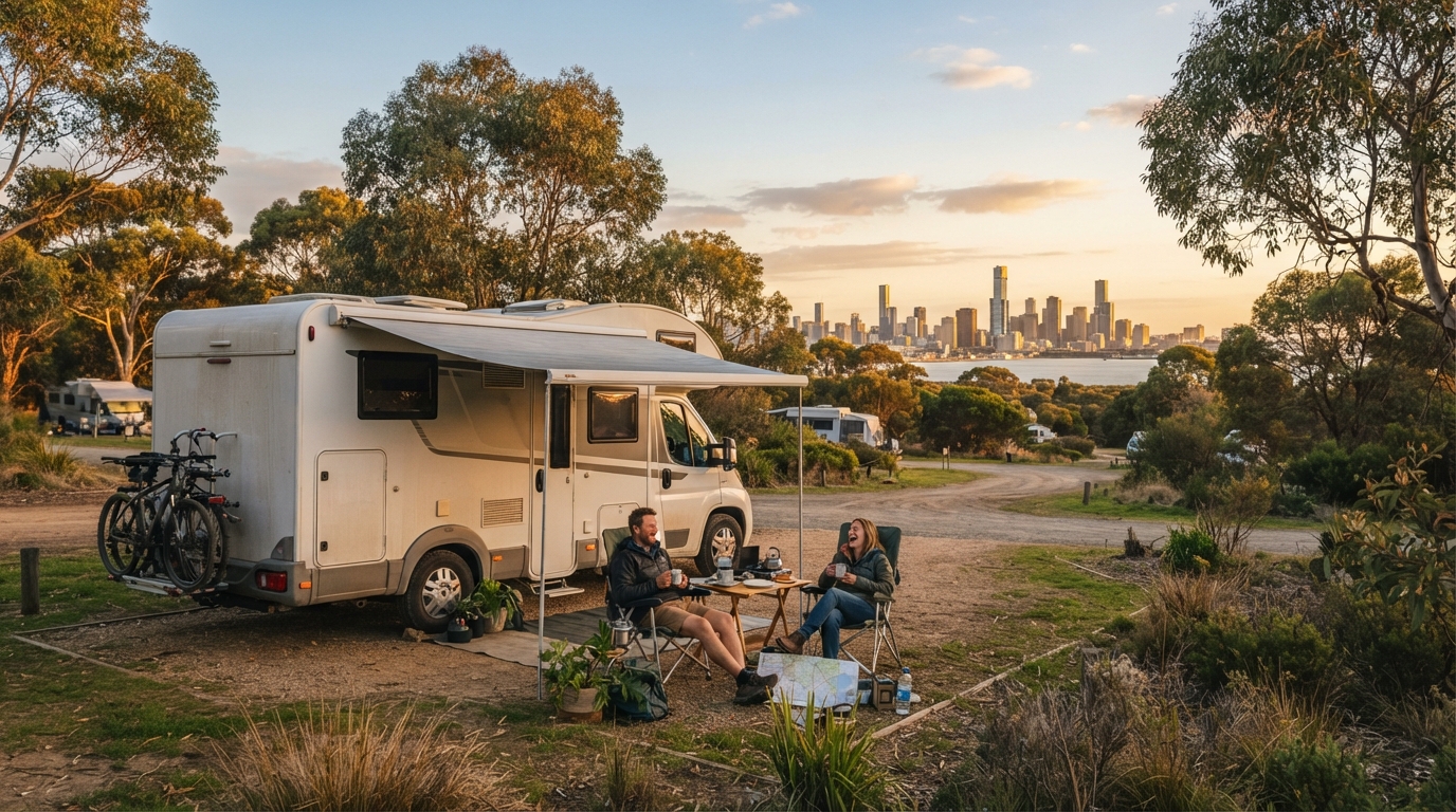 Melbourne to Sydney - Sweet and Scenic: A Family Adventure — campground with a motorhome
