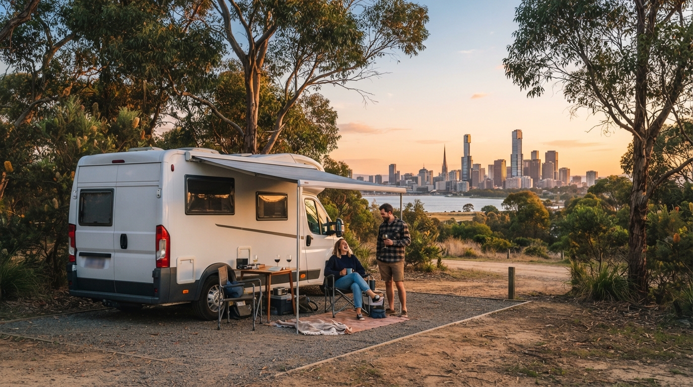 Melbourne Roundtrip East - The Nature & Culture Circuit — campground with a motorhome
