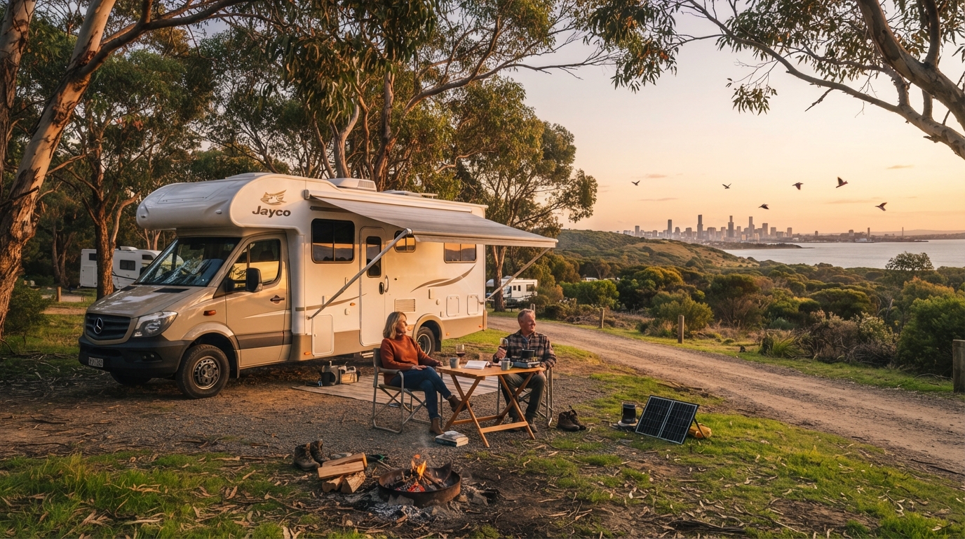 Melbourne Roundtrip - Melbourne to the Great Ocean Road — campground with a motorhome