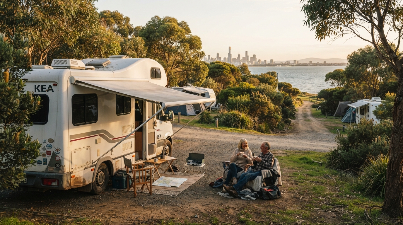 Melbourne to Alice Springs - Journey Through Australia's Wonders — campground with a motorhome