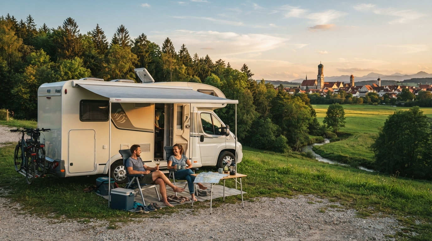 Memmingen Roundtrip - Royal Castles Chocolate Rivers and Alpine Peaks — campground with a motorhome