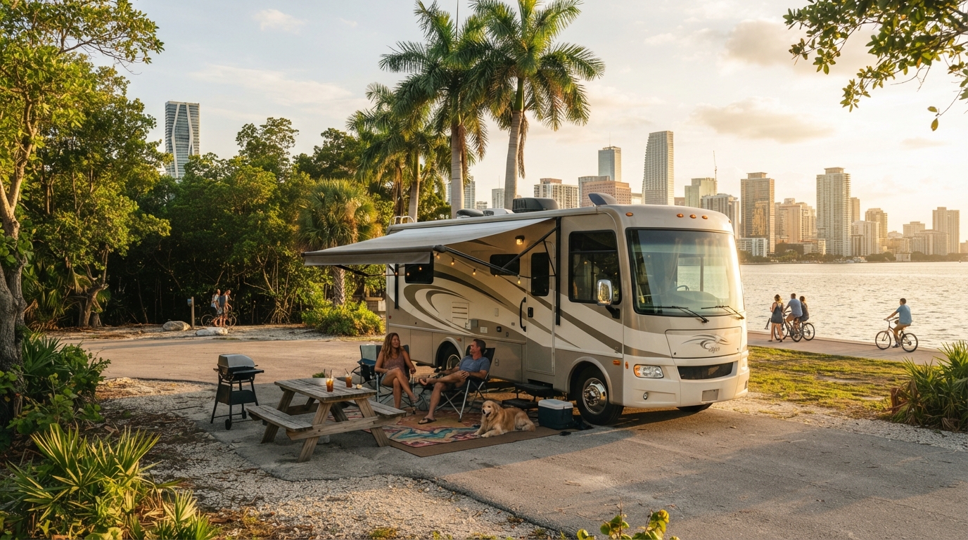 Miami to Salt Lake City - The Transcontinental Mosaic — campground with a motorhome