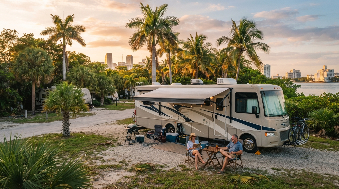 Miami to Bozeman — campground with a motorhome