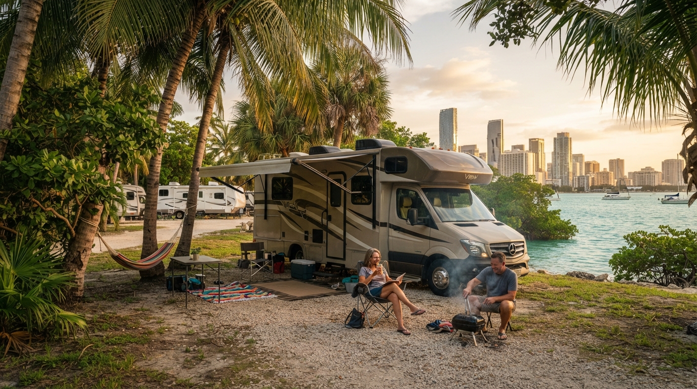 Miami to Billings — campground with a motorhome