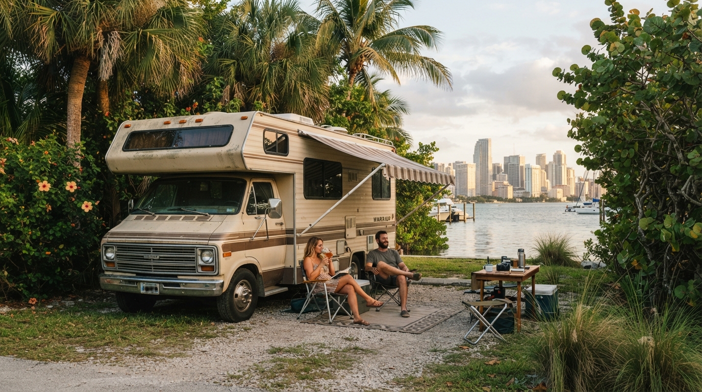 Miami to Las Vegas — campground with a motorhome