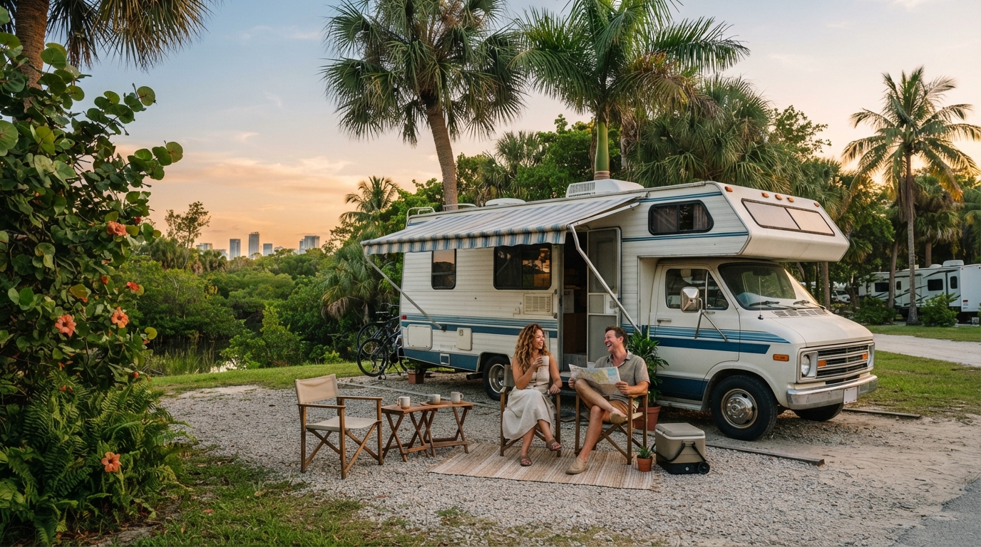 Miami to Houston — campground with a motorhome