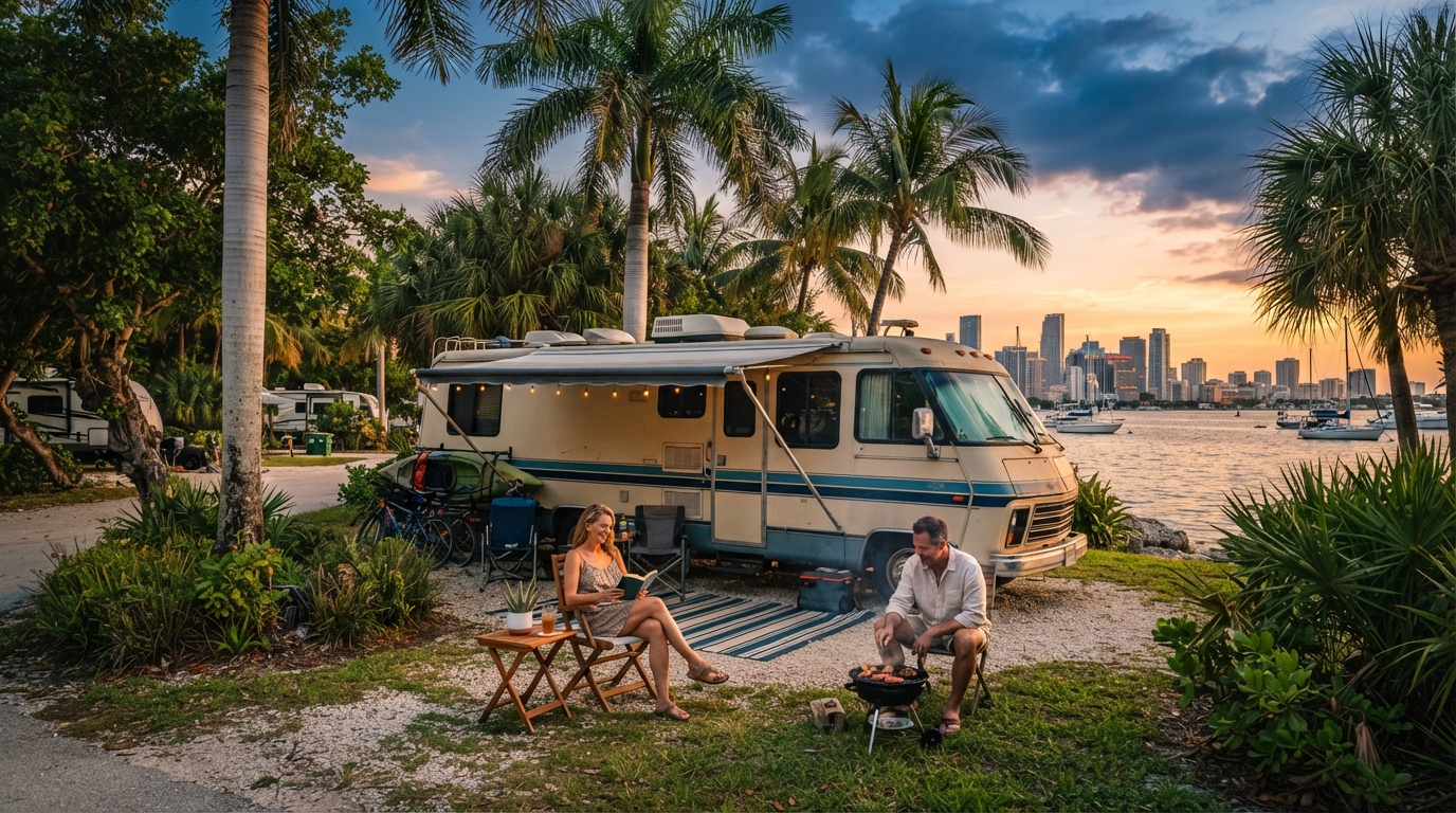 Miami to New Orleans — campground with a motorhome