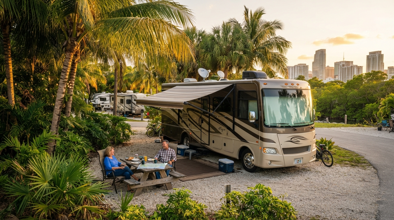 Miami Roundtrip - Florida's Beaches — campground with a motorhome