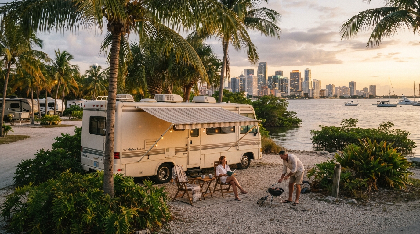 Miami to New York - Including Appalachian trail, Smoky Mountains, Niagara falls and White Mountains — campground with a motorhome