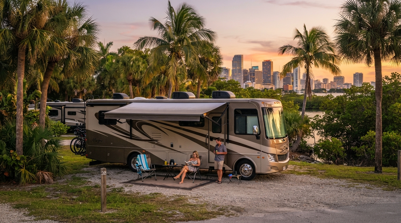 Miami to Minneapolis — campground with a motorhome