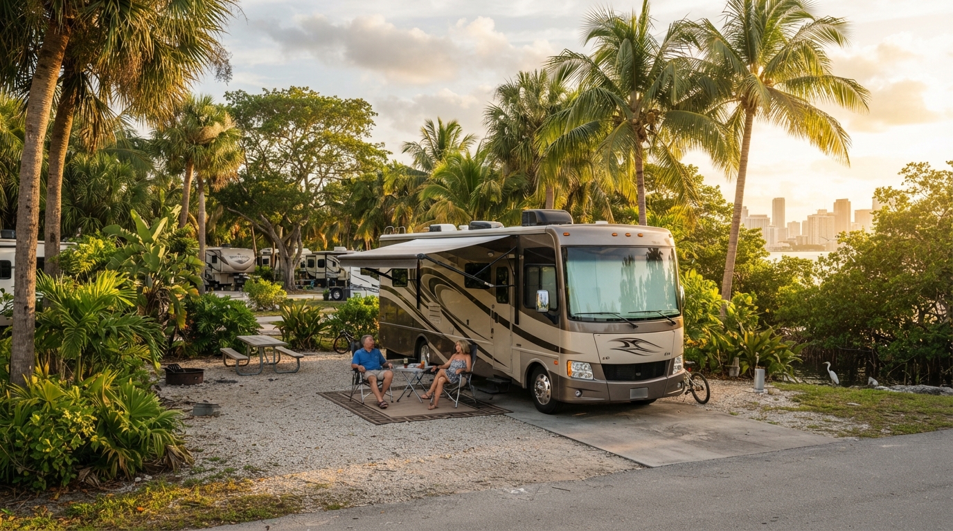Miami to New York - Including Appalachian trail, Smoky Mountains, Niagara falls and White Mountains — campground with a motorhome