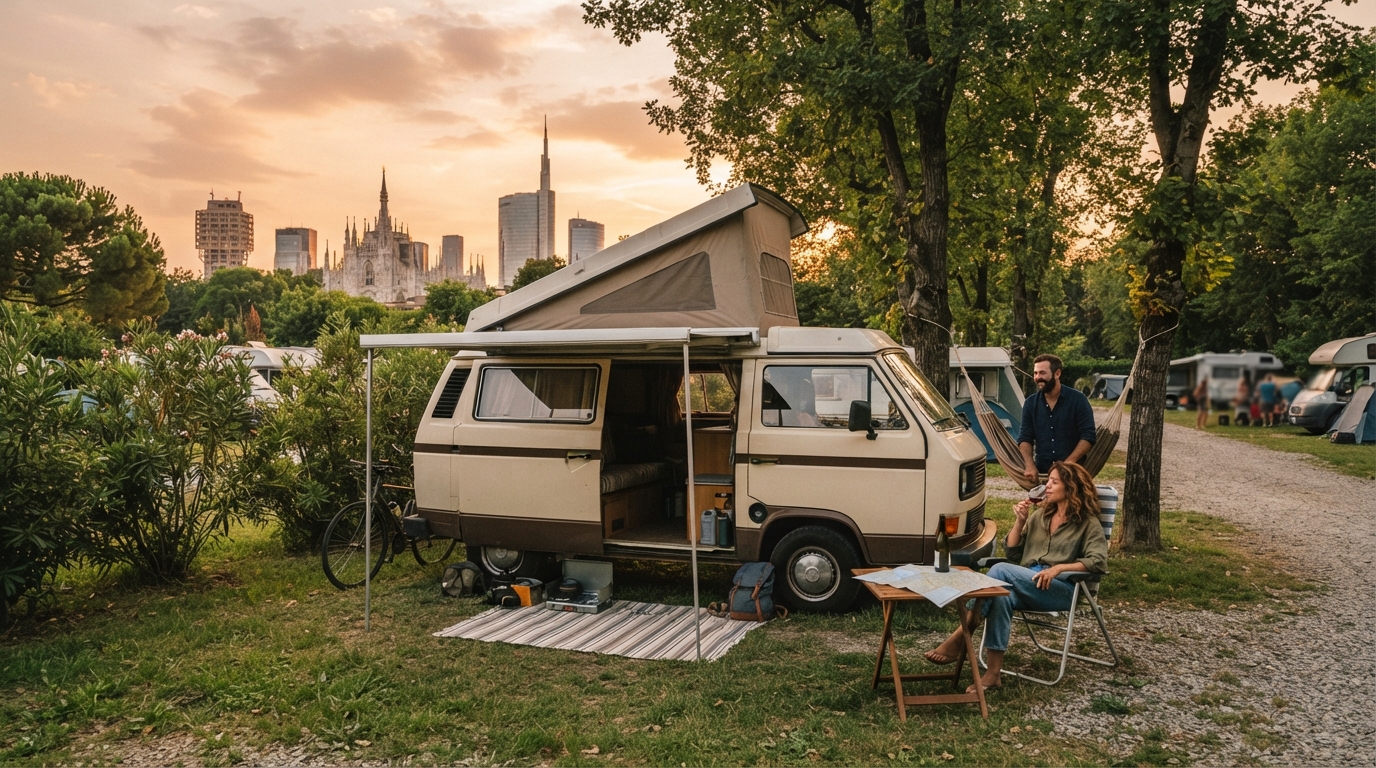 Milano Roundtrip - West - Italian alps, France alps — campground with a motorhome