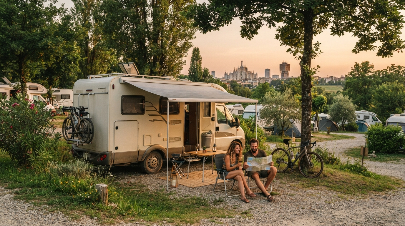 Milano Roundtrip - The Lakes of North Italy — campground with a motorhome